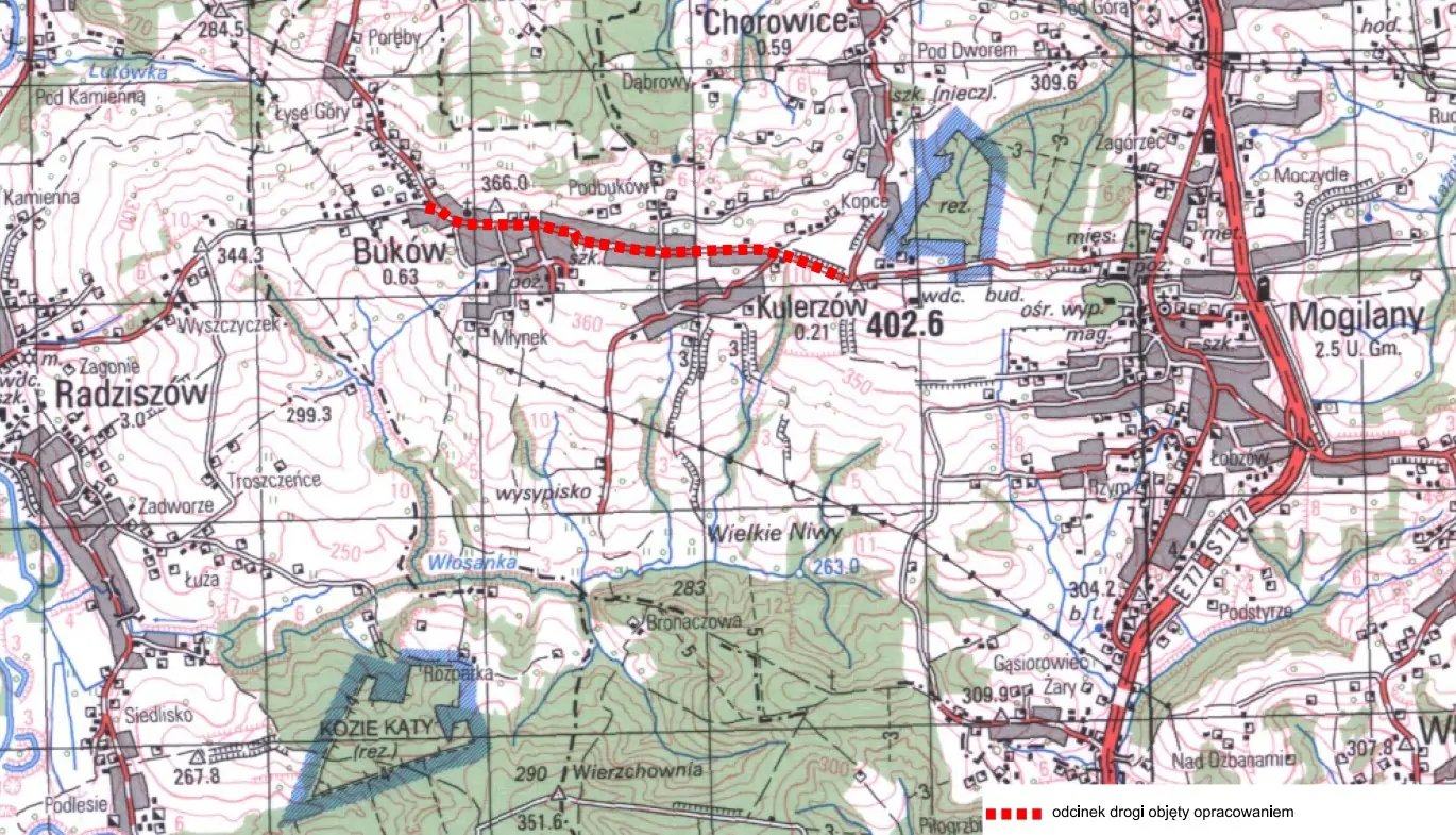 Mapka drogi powiatowej nr 2173K